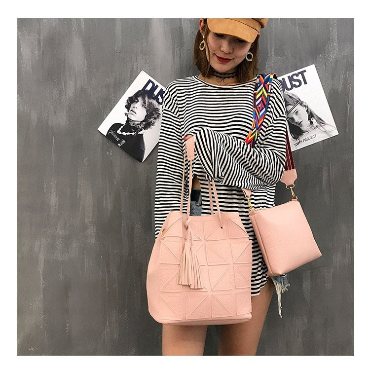 2 in 1 Casual PU Shoulder Bag Ladies Handbag Messenger Bag with Tassel