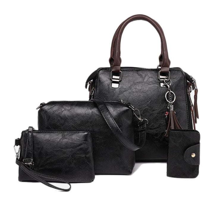 4 in 1 Crazy Horse Texture PU Leather Shoulder Bag Ladies Handbag Messenger Bag with Tassel