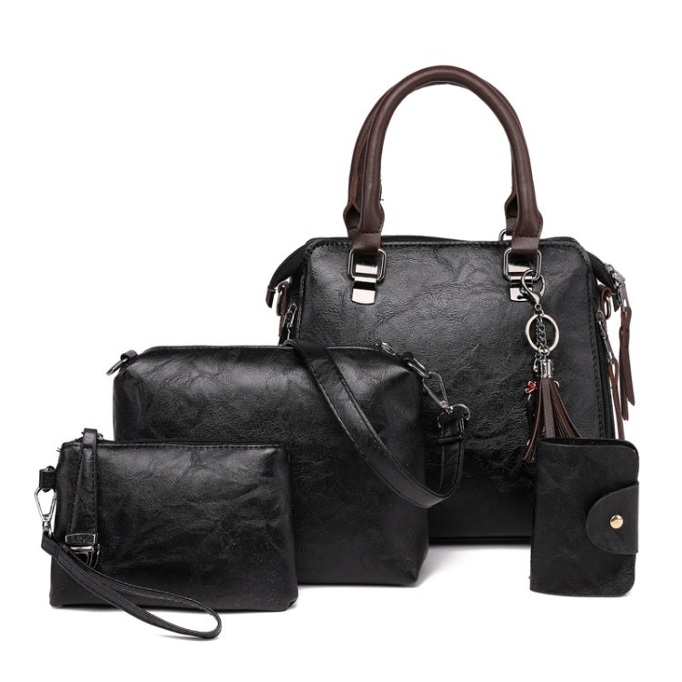 4 in 1 Crazy Horse Texture PU Leather Shoulder Bag Ladies Handbag Messenger Bag with Tassel