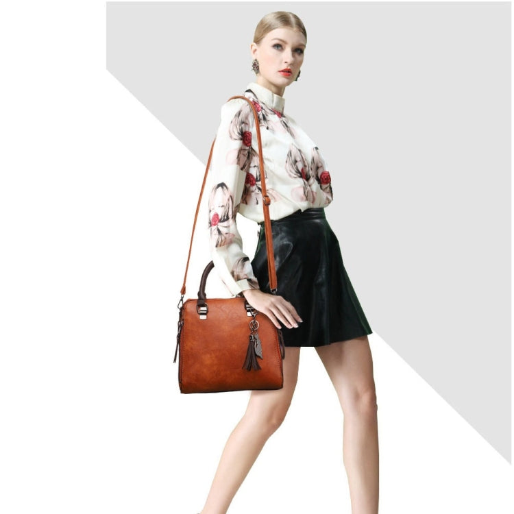 4 in 1 Crazy Horse Texture PU Leather Shoulder Bag Ladies Handbag Messenger Bag with Tassel