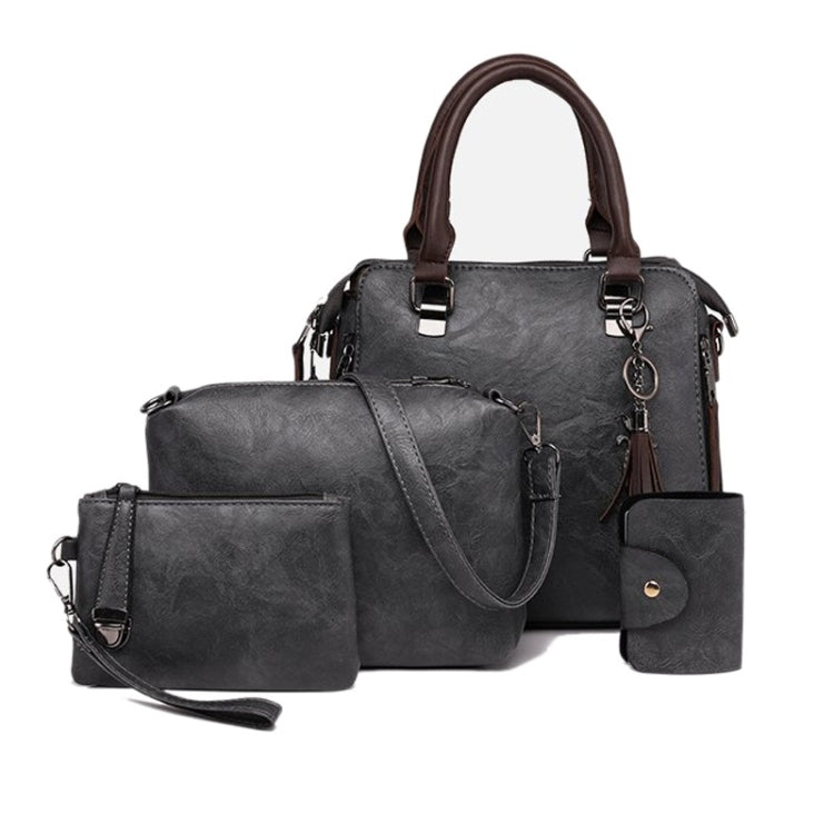 4 in 1 Crazy Horse Texture PU Leather Shoulder Bag Ladies Handbag Messenger Bag with Tassel
