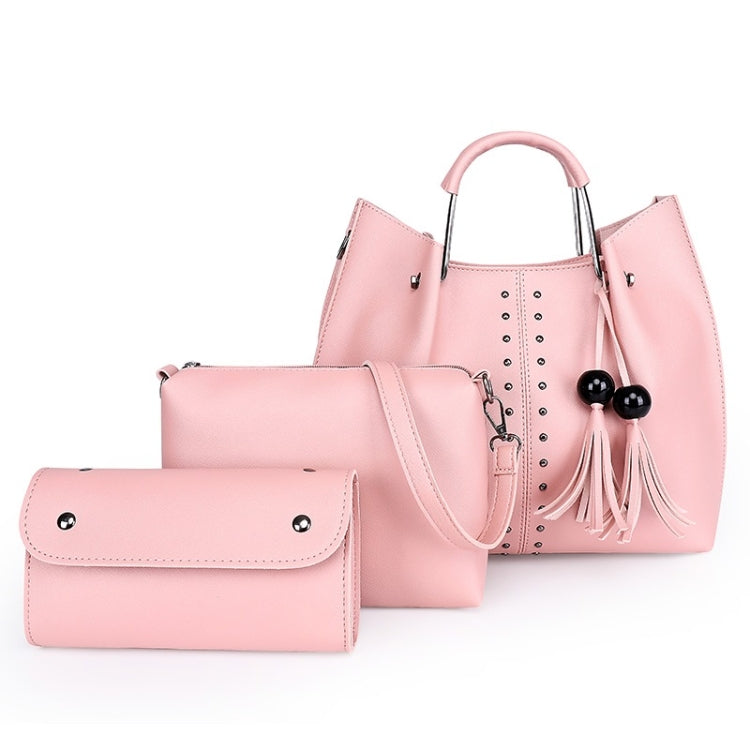 3 in 1 Crosss Texture PU Shoulder Bag Ladies Handbag Messenger Bag with Bead Tassel