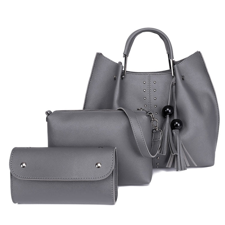 3 in 1 Crosss Texture PU Shoulder Bag Ladies Handbag Messenger Bag with Bead Tassel