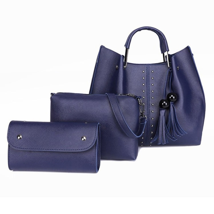 3 in 1 Crosss Texture PU Shoulder Bag Ladies Handbag Messenger Bag with Bead Tassel
