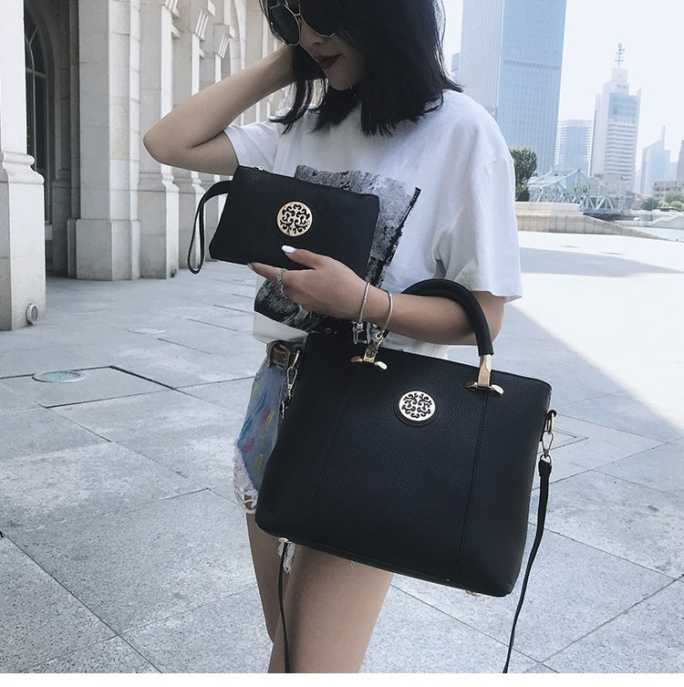 2 in 1 Casual PU Leather Shoulder Bag Ladies Handbag Messenger Bag
