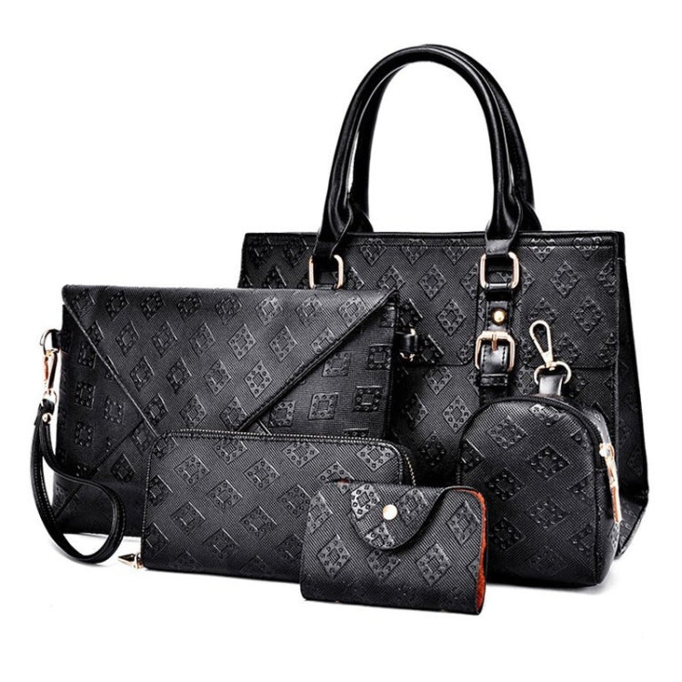 5 in 1 Diamond Texture PU Shoulder Bag Printed Flower Ladies Handbag Messenger Bag