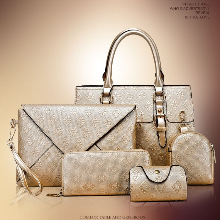 5 in 1 Diamond Texture PU Shoulder Bag Printed Flower Ladies Handbag Messenger Bag