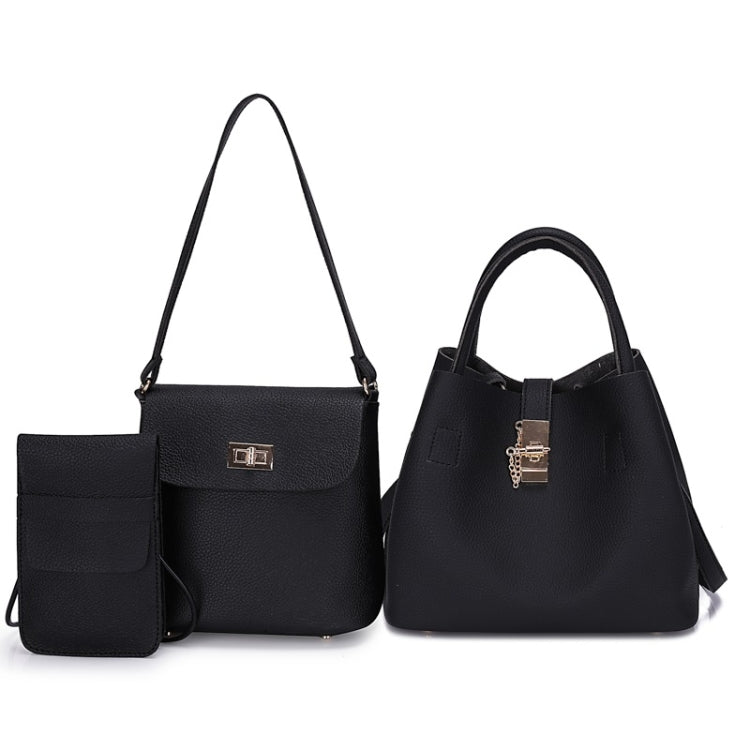 3 in 1 Casual PU Shoulder Bag Ladies Handbag Messenger Bag (Black)