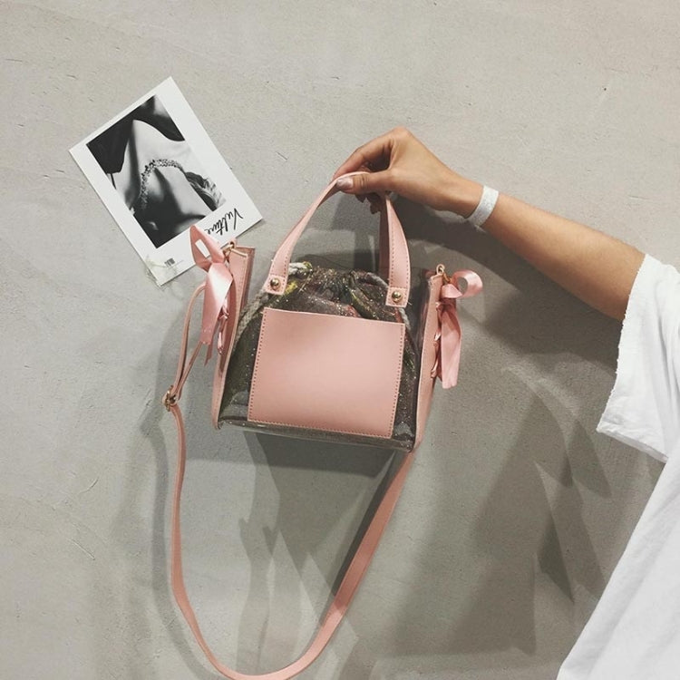 2 in 1 Clear Plastic Ribbon Single Shoulder Bag Ladies Handbag Messenger Bag