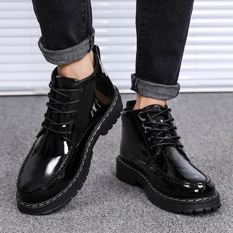 Patent Leather Glossy Tooling Shoes High Help Small Black Shoes for Men