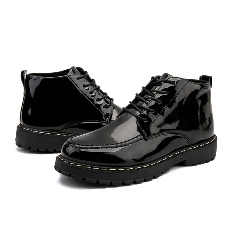 Patent Leather Glossy Tooling Shoes High Help Small Black Shoes for Men
