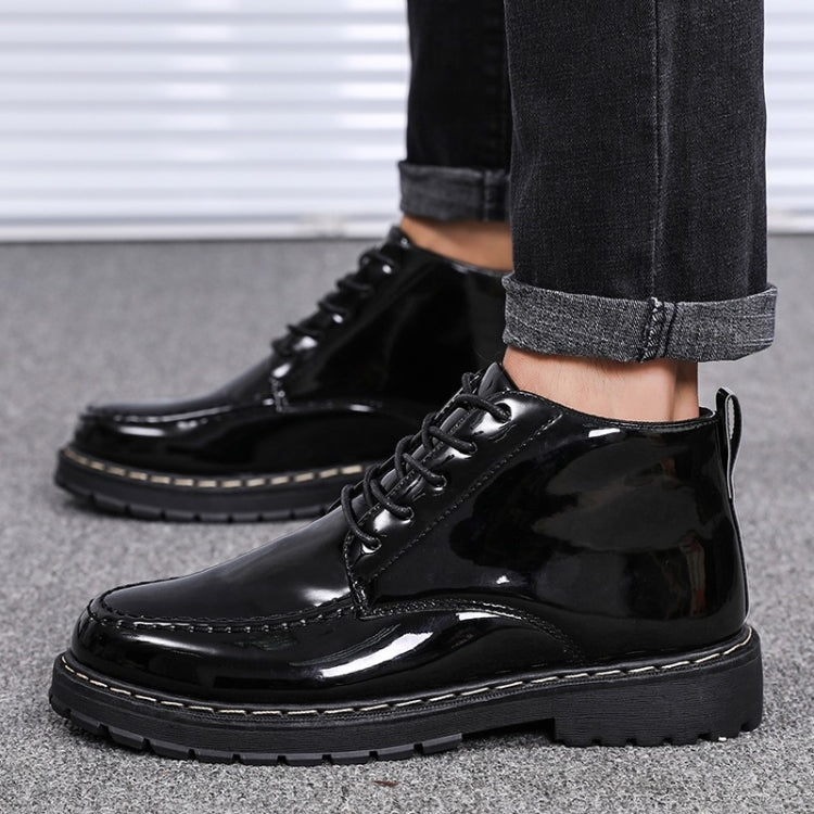 Patent Leather Glossy Tooling Shoes High Help Small Black Shoes for Men