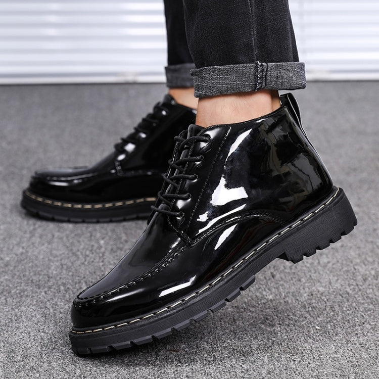 Patent Leather Glossy Tooling Shoes High Help Small Black Shoes for Men