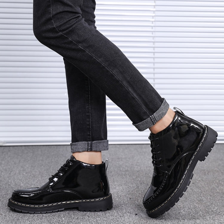 Patent Leather Glossy Tooling Shoes High Help Small Black Shoes for Men