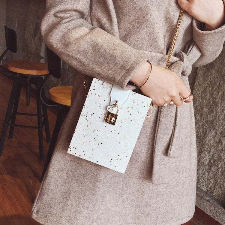 Lock Buckle Glitter Box Small Square Bag PU Single Shoulder Bag Ladies Handbag Messenger Bag