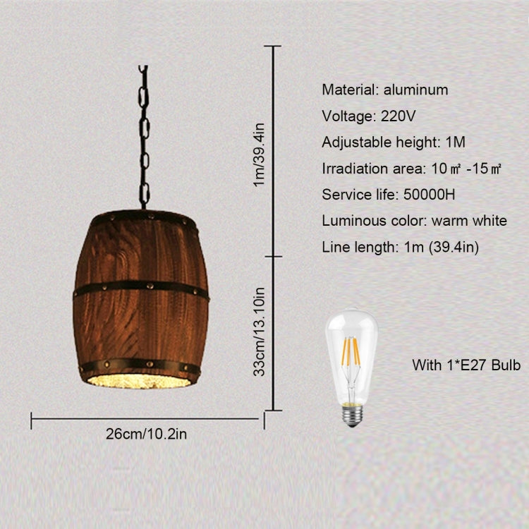 YWXLight Vintage Barrel Chandelier Creative Wooden Wine Barrel Lighting Personalized Cafe Bar Light