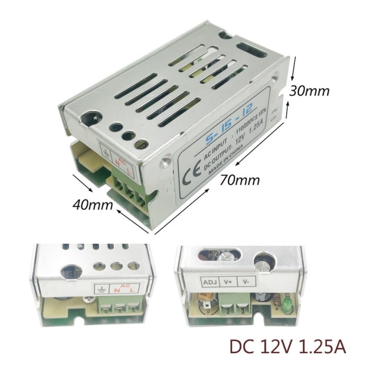 YWXLight LED Switching Power Supply 12V 1.25A 15Watts Regulated Transformer Converter AC 110V-220V to DC 12V for LED Strip etc