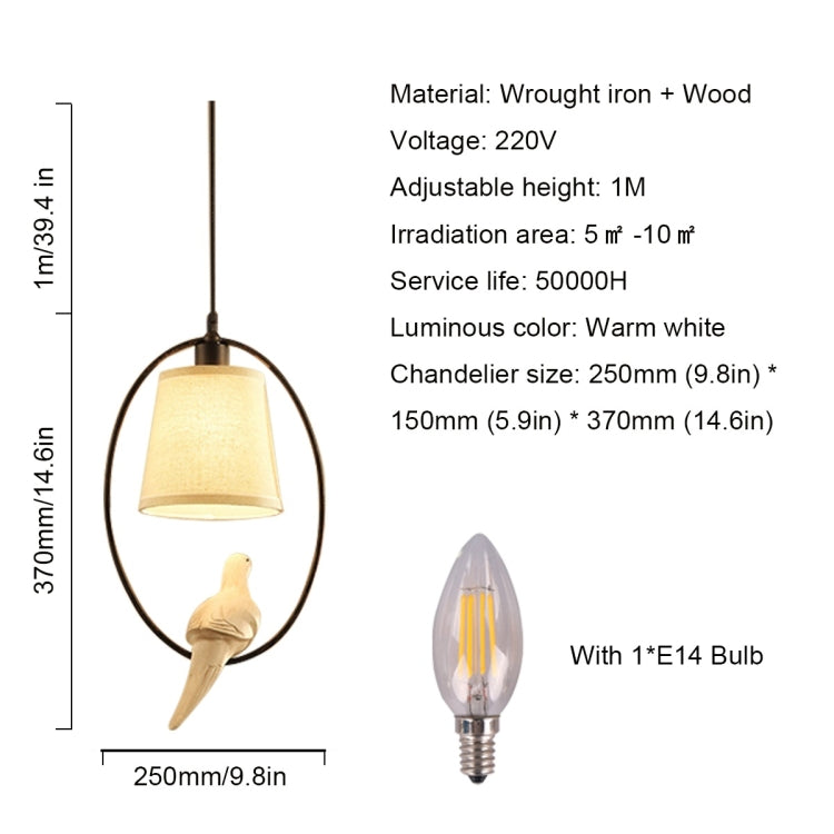 YWXLight  Simplicity Country Bird Fabric Pendant Light, Decorative Plug-in Pendant Lighting, Creative Ceiling Light Fixture, Hanging Light Fixture for Resturant Bar Kitchen Dining Hall