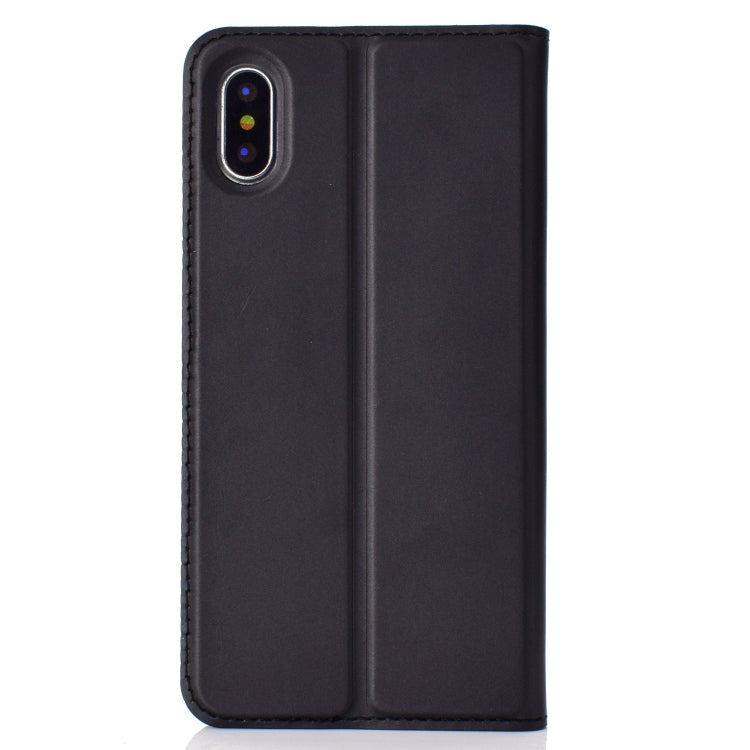 For iPhone X / XS Ultra-thin Pressed Magnetic Card TPU+PU Leather Case with Card Slot & Holder