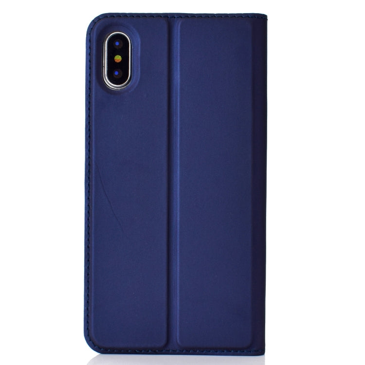 For iPhone X / XS Ultra-thin Pressed Magnetic Card TPU+PU Leather Case with Card Slot & Holder