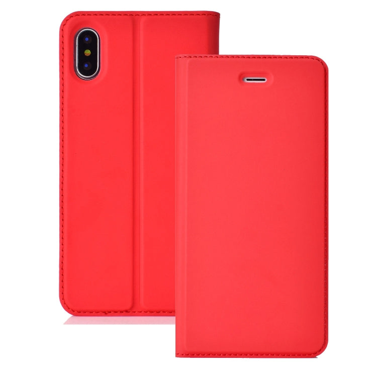 For iPhone X / XS Ultra-thin Pressed Magnetic Card TPU+PU Leather Case with Card Slot & Holder