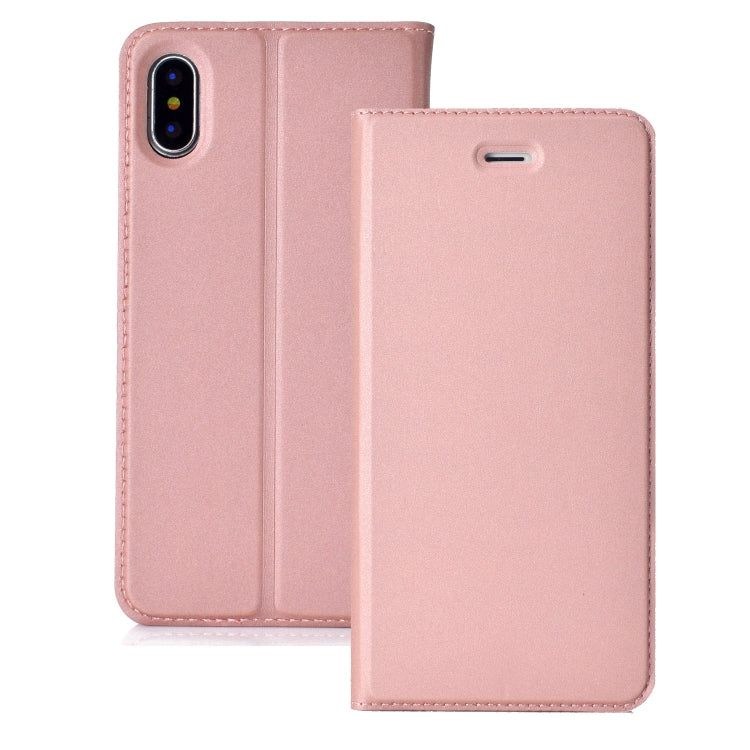 For iPhone X / XS Ultra-thin Pressed Magnetic Card TPU+PU Leather Case with Card Slot & Holder