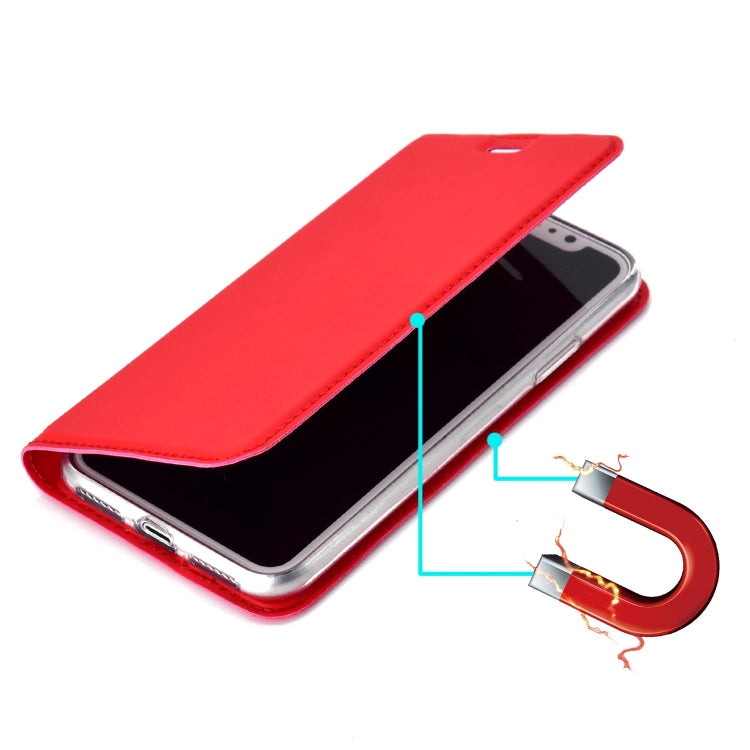For iPhone X / XS Ultra-thin Pressed Magnetic Card TPU+PU Leather Case with Card Slot & Holder