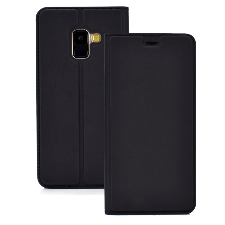 Ultra-thin Pressed Magnetic TPU+PU Leathe Case for Galaxy A8 (2018), with Card Slot & Holder