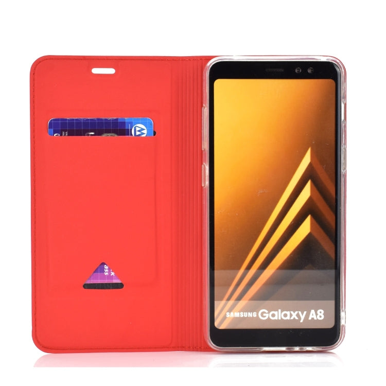 Ultra-thin Pressed Magnetic TPU+PU Leathe Case for Galaxy A8 (2018), with Card Slot & Holder