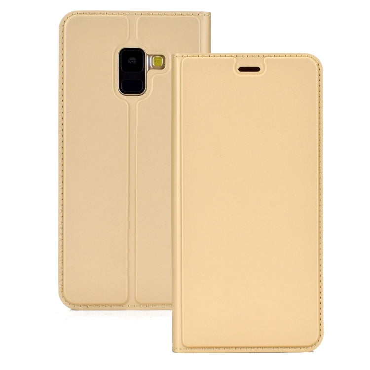 Ultra-thin Pressed Magnetic TPU+PU Leathe Case for Galaxy A8 (2018), with Card Slot & Holder