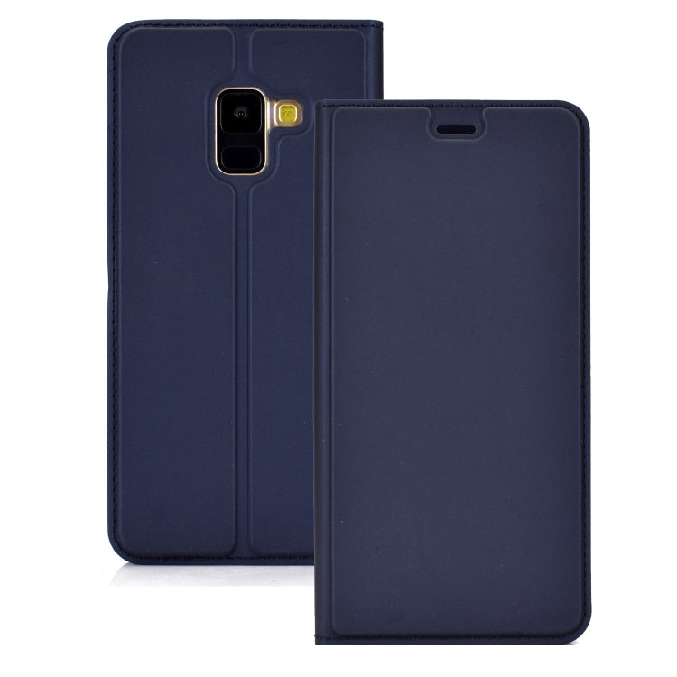 Ultra-thin Pressed Magnetic TPU+PU Leathe Case for Galaxy A8 (2018), with Card Slot & Holder