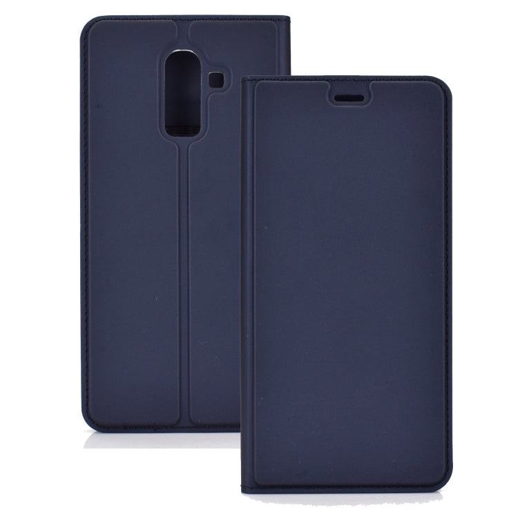 Ultra-thin Pressed Magnetic TPU+PU Leathe Case for Galaxy J8 (2018), with Card Slot & Holder
