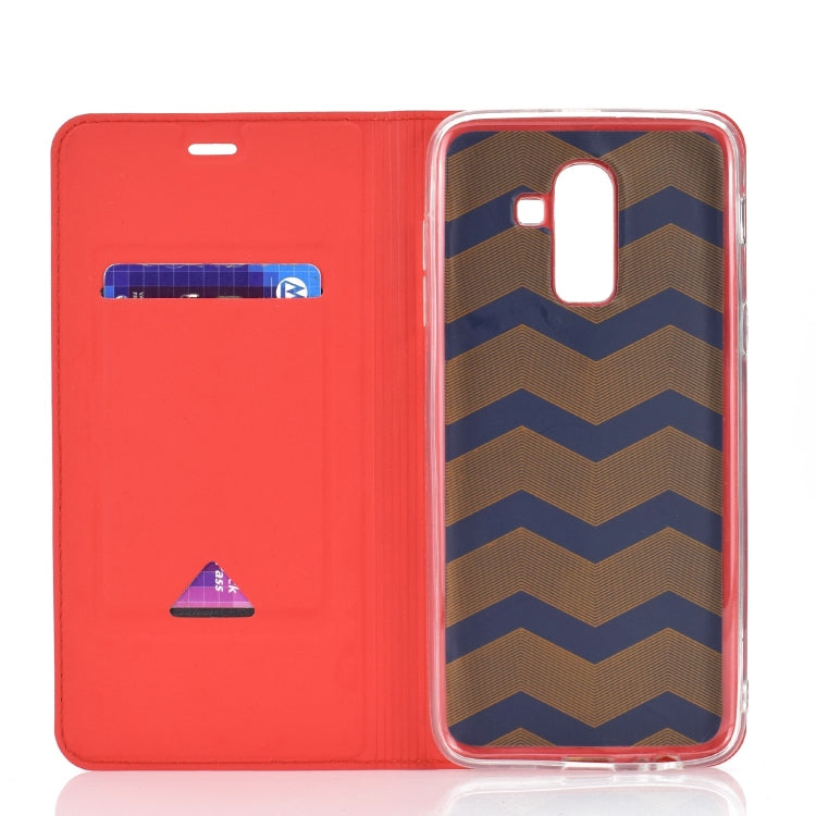 Ultra-thin Pressed Magnetic TPU+PU Leathe Case for Galaxy J8 (2018), with Card Slot & Holder