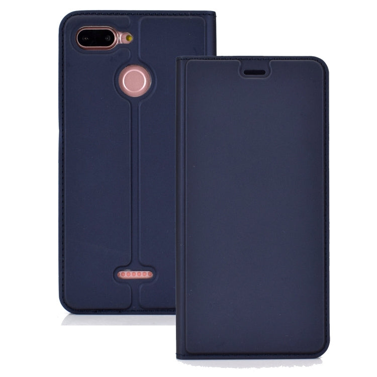 Ultra-thin Pressed Magnetic TPU+PU Leathe Case for Xiaomi Redmi 6, with Card Slot & Holder