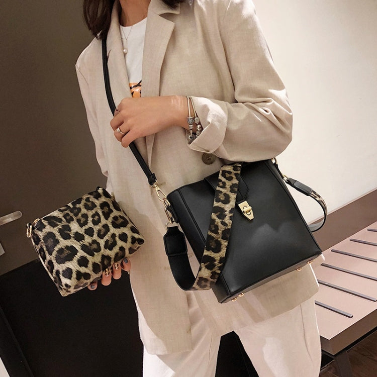 2 in 1 Bucket Bag Fashion Shoulder Bag Ladies Messenger Bag Handbag with Leopard Print Shoulder Strap