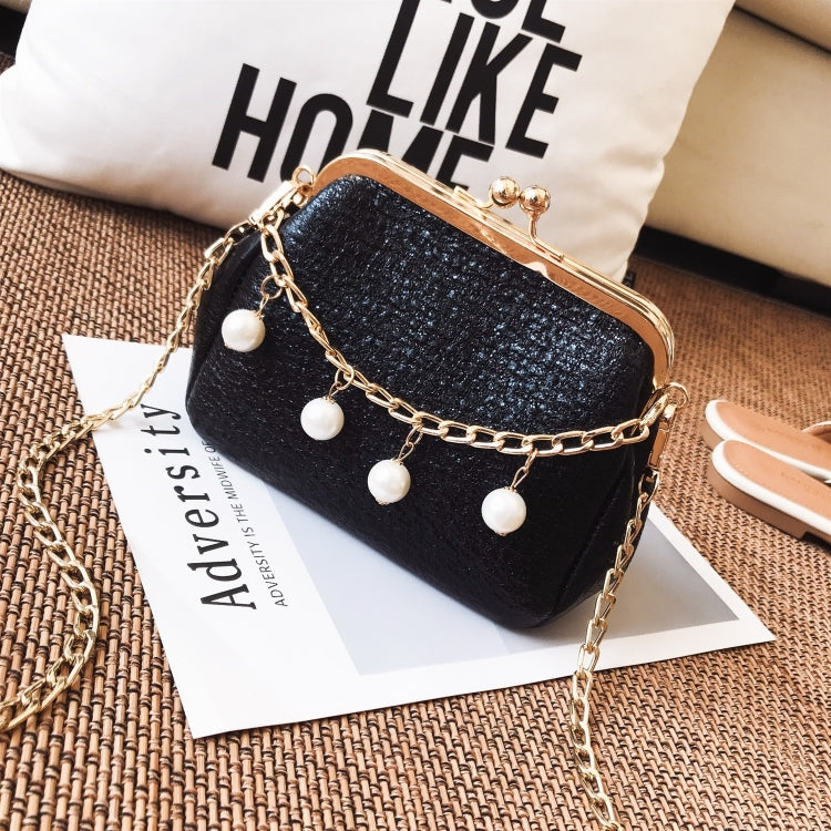 Fashion Pearl Chain-strap Single Shoulder Bag Lady Messenger Tote Bag (Black)