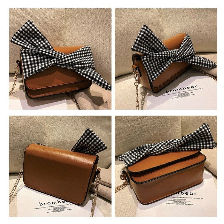 Plaid Cloth Bow Fashion PU Leather Single Shoulder Bag Ladies Messenger Tote Bag (Pink)