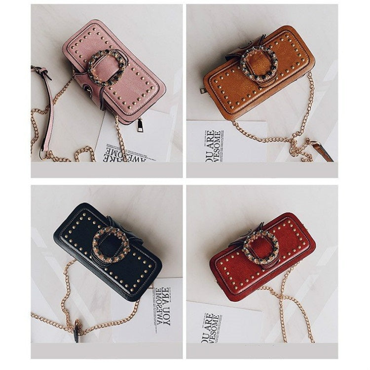 Rivet Clip Shoulder Bag Small Square Bag Ladies Messenger Handbag