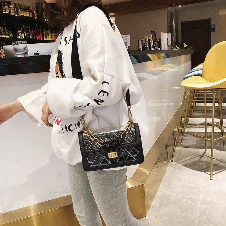 Rhombus Texture Clear PU Leather Single Shoulder Bag Ladies Handbag Messenger Bag