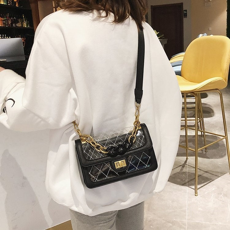 Rhombus Texture Clear PU Leather Single Shoulder Bag Ladies Handbag Messenger Bag