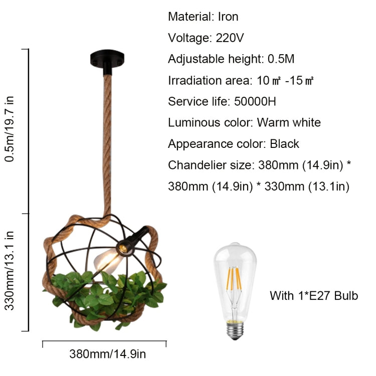 YWXLight Retro Hemp Chandelier Creative Personality Plant Restaurant Chandelier Bar Hot Pot Shop Clothing Store Wrought Iron Lighting