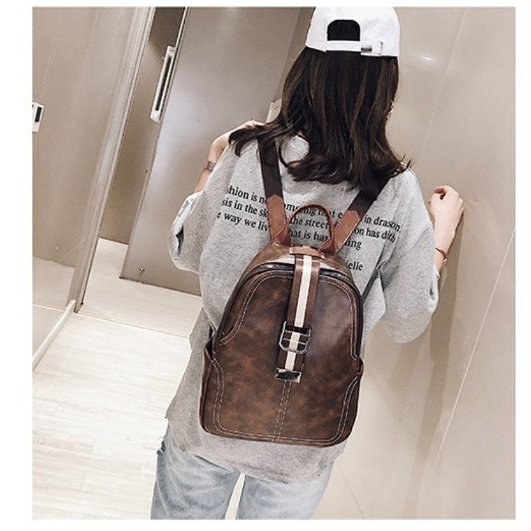 Retro PU Leather Backpack Womens Handbag Double Shoulders Bag