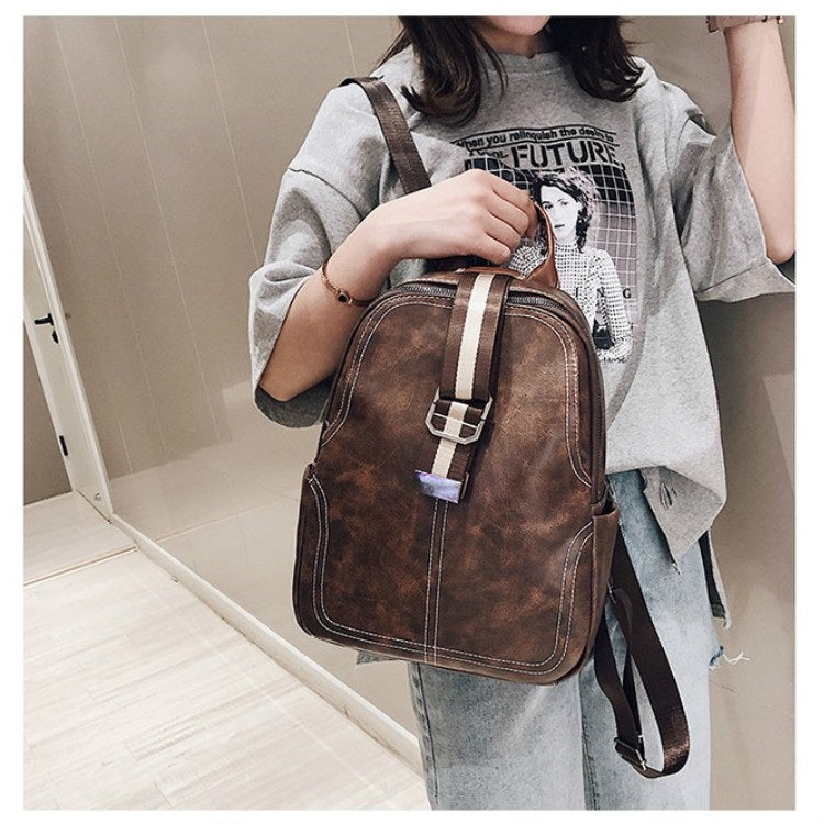 Retro PU Leather Backpack Womens Handbag Double Shoulders Bag