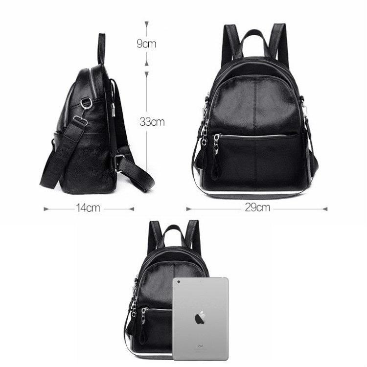 Pure Color Casual PU Double-shoulder & Single-shoulder Bag Ladies Handbag Backpack Bag (Black)