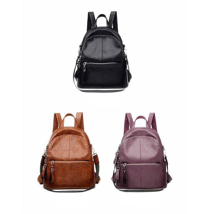 Pure Color Casual PU Double-shoulder & Single-shoulder Bag Ladies Handbag Backpack Bag (Black)