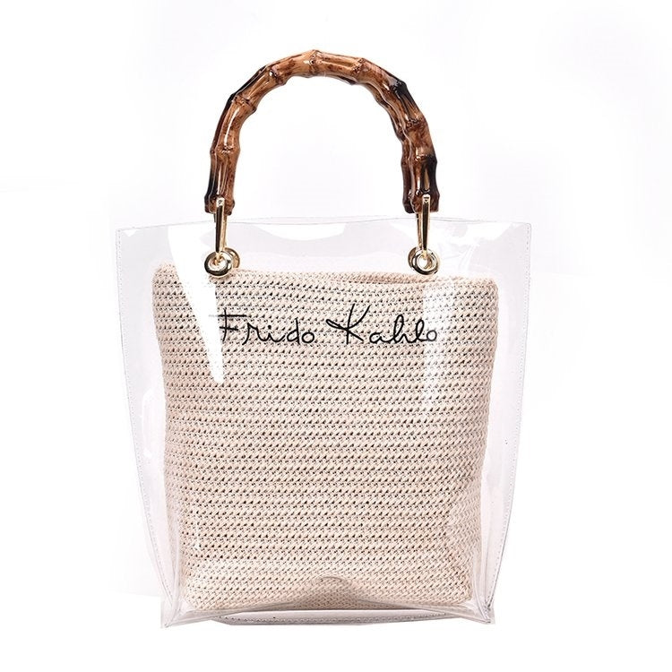 2 in 1 Straw Bag Single Shoulder Bag Ladies Handbag Messenger Bag