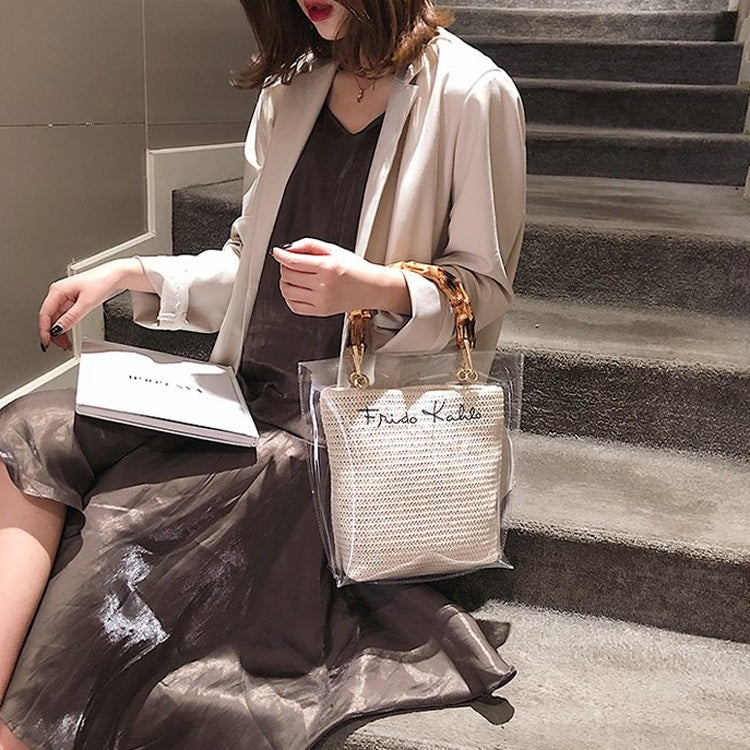 2 in 1 Straw Bag Single Shoulder Bag Ladies Handbag Messenger Bag