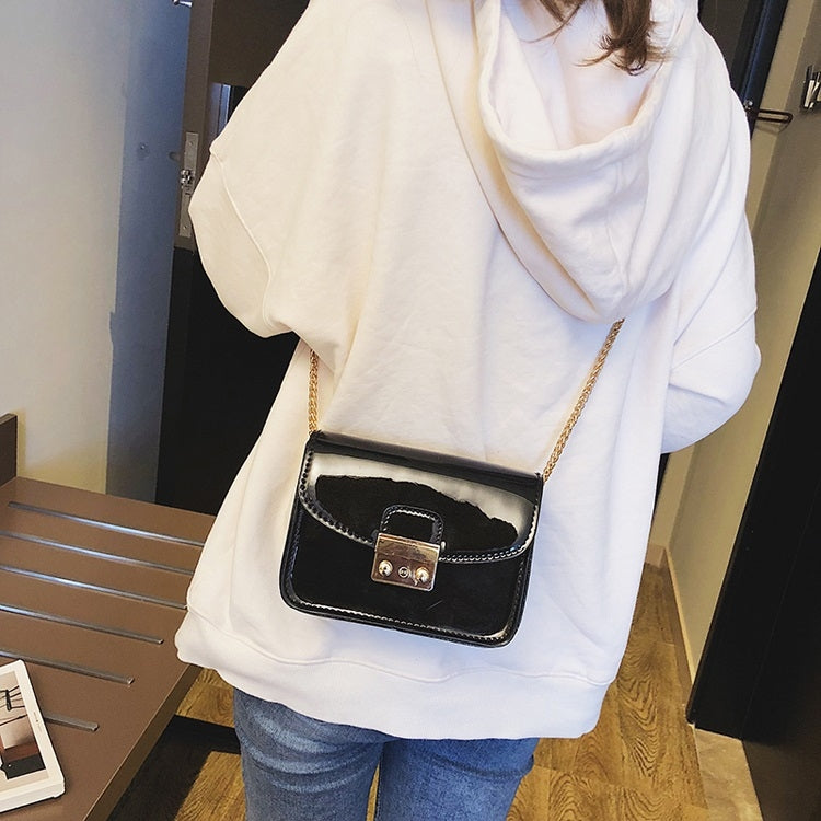 PU Leather Chain-strap Single Shoulder Bag Ladies Handbag Messenger Bag (Black)