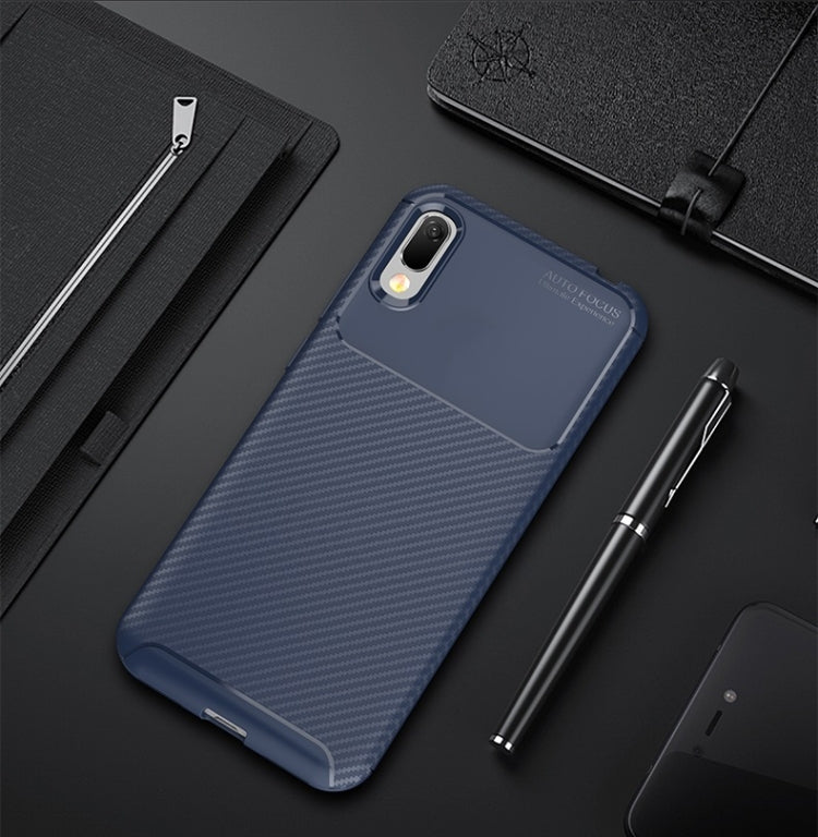 Beetle Series Carbon Fiber Texture Shockproof TPU Case for Huawei Y6 Pro (2019) (Blue)