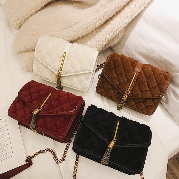 Tassel Plush Chain-strap Single Shoulder Bag Ladies Handbag Messenger Bag
